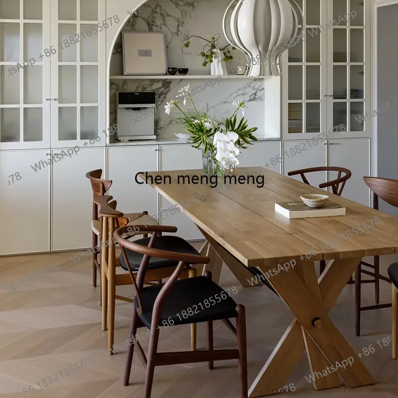 

Solid wood dining table and chair combination household rectangular retro wabi oak dining table E136