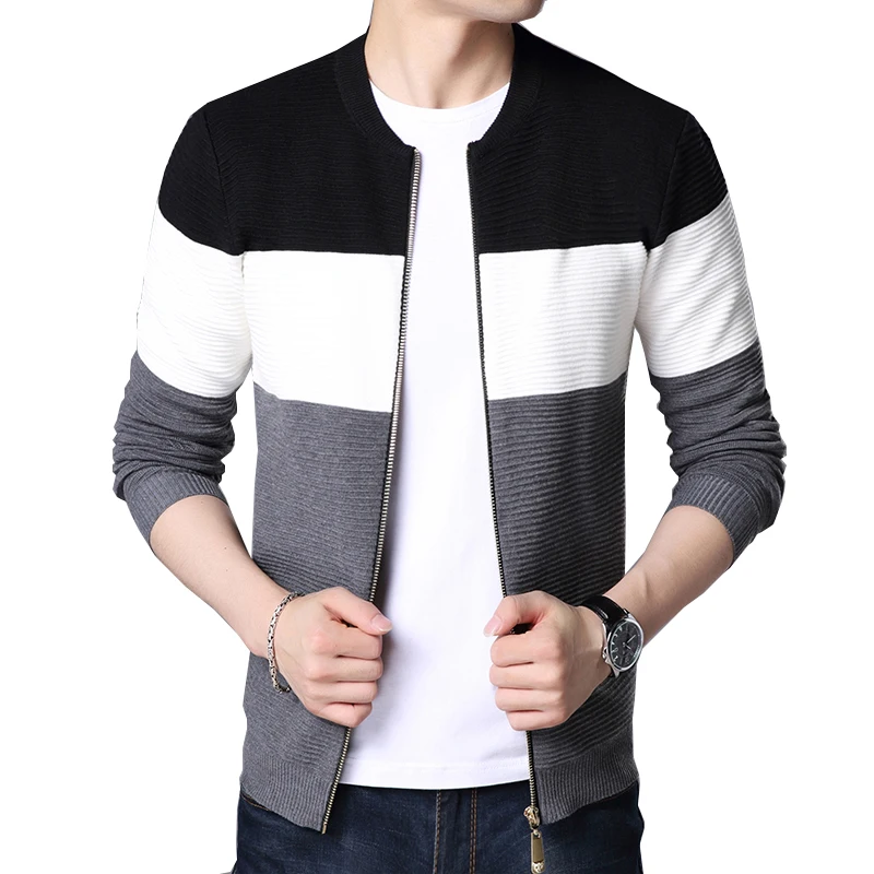 Autumn Men New Casual Cardigan Sweater Jumper Men Winter Fashion Striped Pockets Knit Outwear Coat Sweater Men