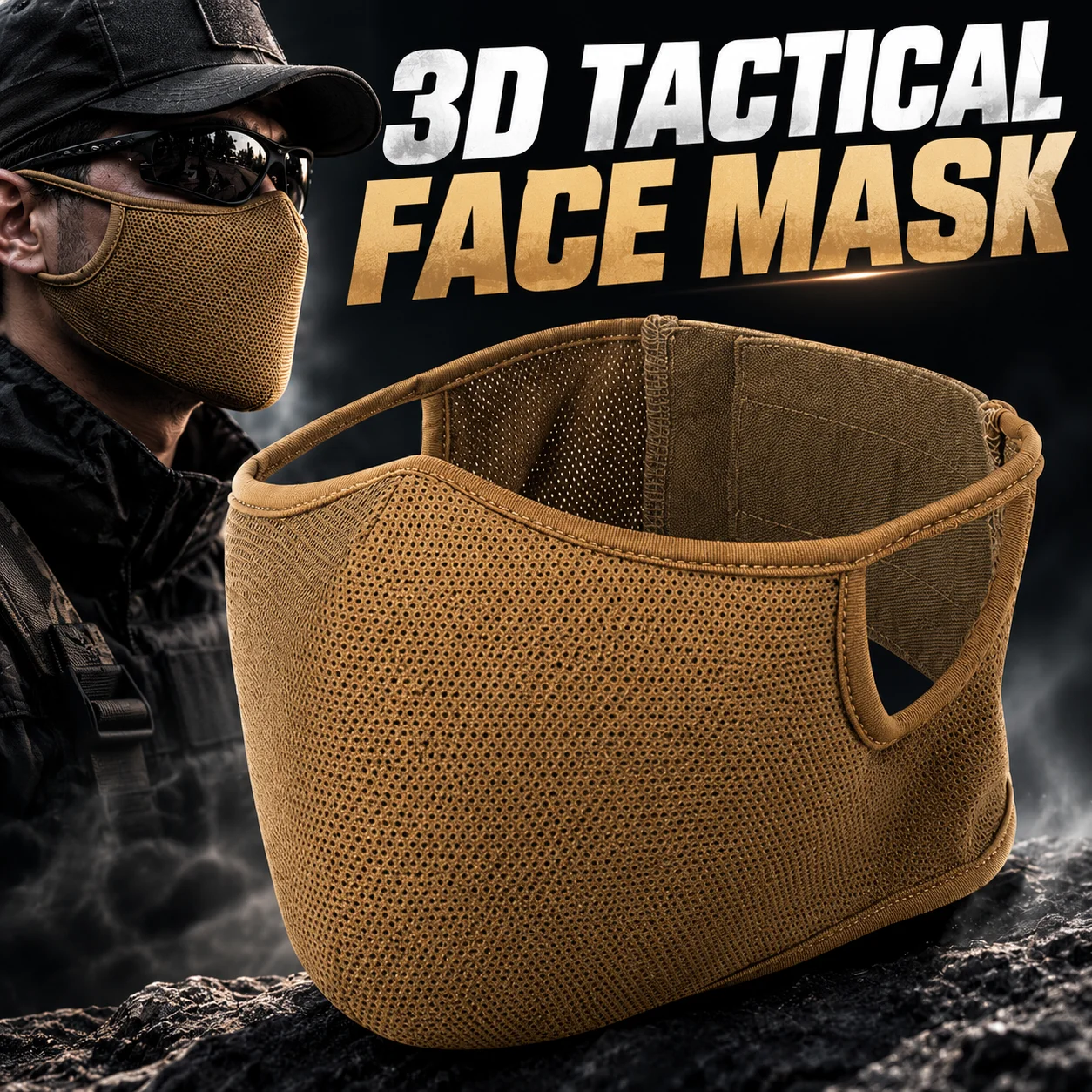 3D Tactical Face Mask, Silicone Breathable Windproof Face Cover, Lightweight Multi-Functional Mask for Outdoor Cycling and Hikin
