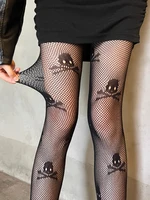 Medias con estampado de calavera gótica Punk para mujer, medias finas transparentes sexis de malla ahuecadas, pantimedias de estilo japonés JK Lolita