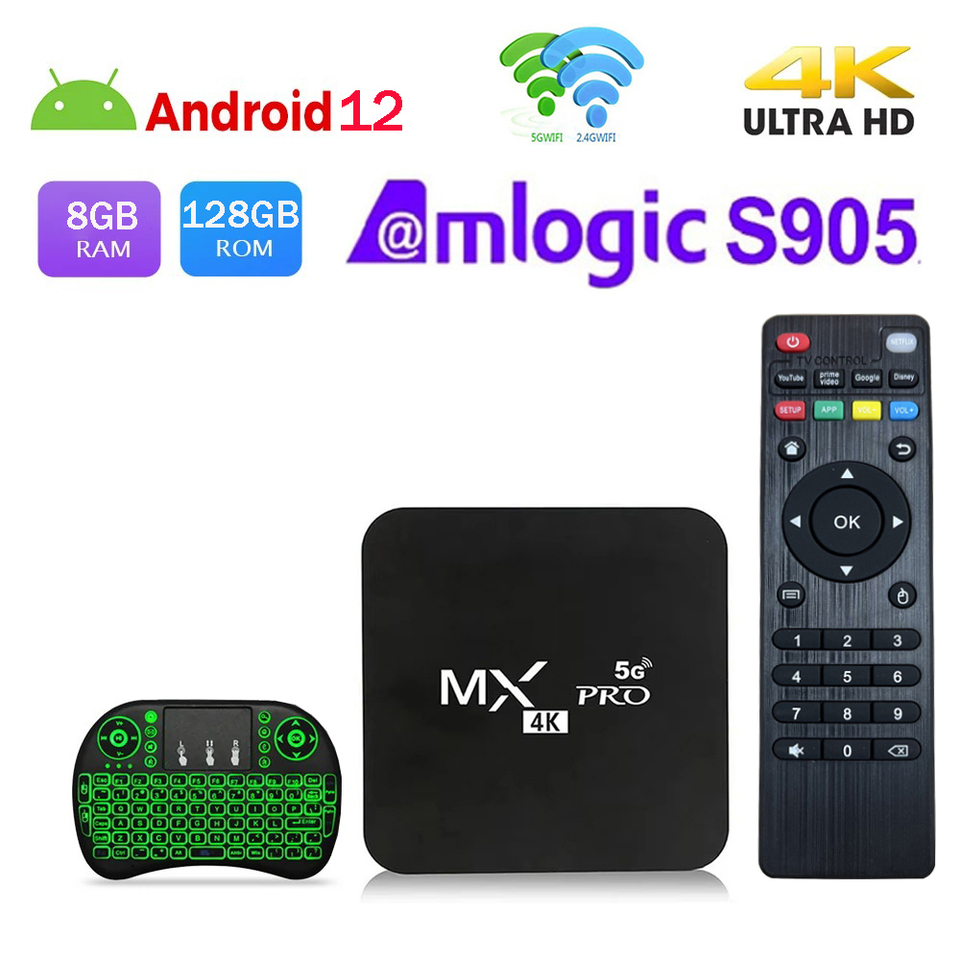 MX-PRO Android 12.0 TV Box Amlogic S905 Quad-Core 4G 5G Dual WiFi 4K HD 8GB 128GB Media Player Smart Set Top Box PK Z1 Z7