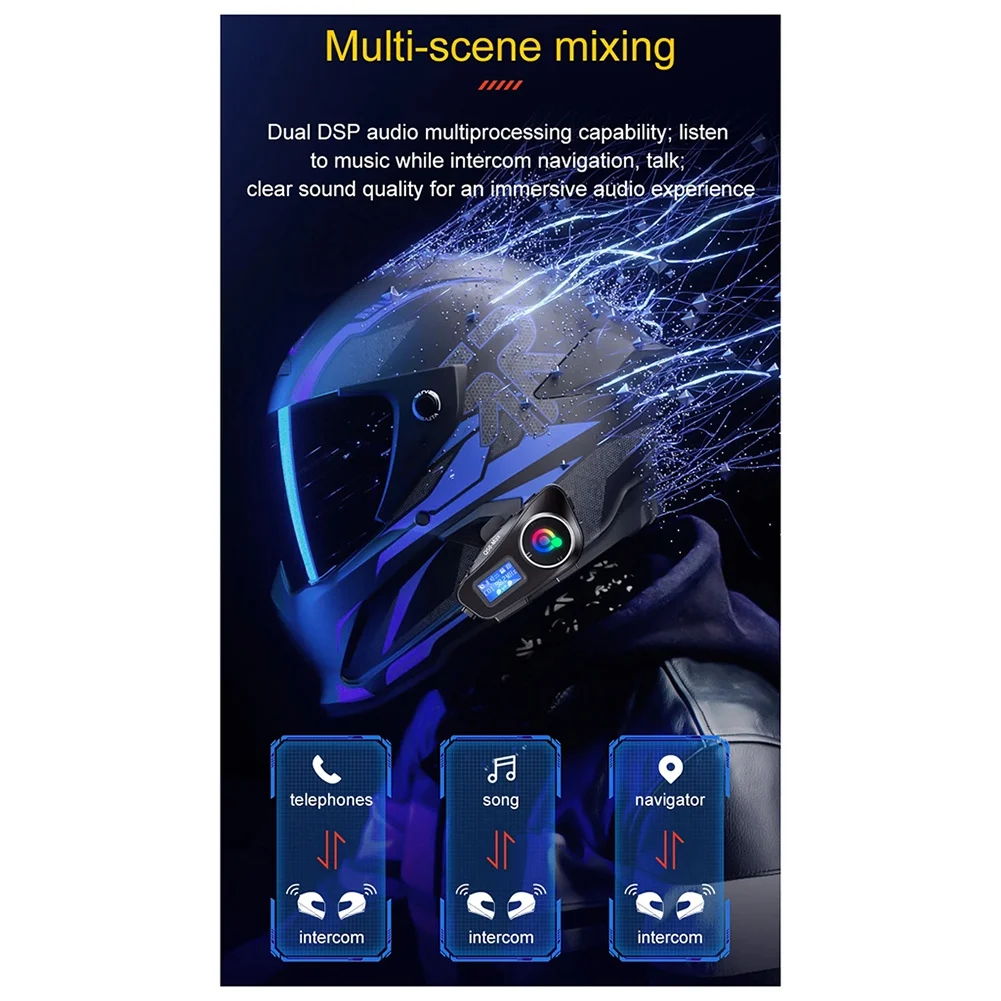 A64I Q58-Max Motorcycle Helmet Intercom Bluetooth Headset MP3 Music Sharing 2 People 500M Intercom(Hard Wire)
