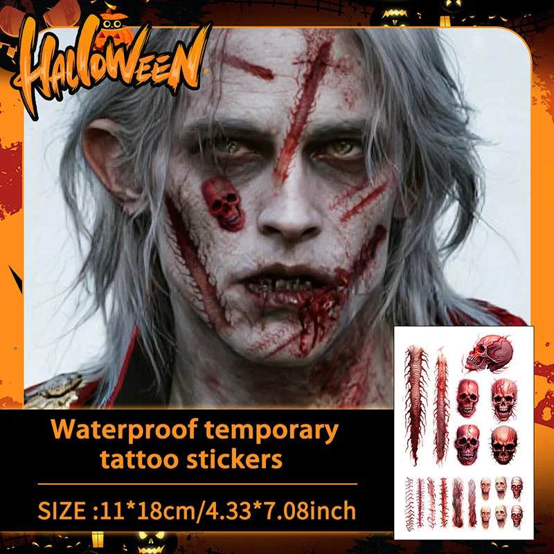 

1 шт., кровь и шрам, макияж ужасов на Хэллоуин, временные татуировки, наклейки для вечеринок и ролевых игр на Хэллоуин, для лица, рук
