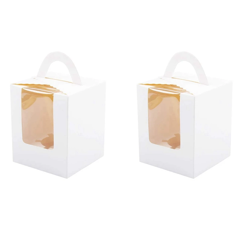 100 PCS Single Cupcake Boxes White Individual Cupcake Carrier Holders With Window Inserts For Bakery Wrapping Packaging