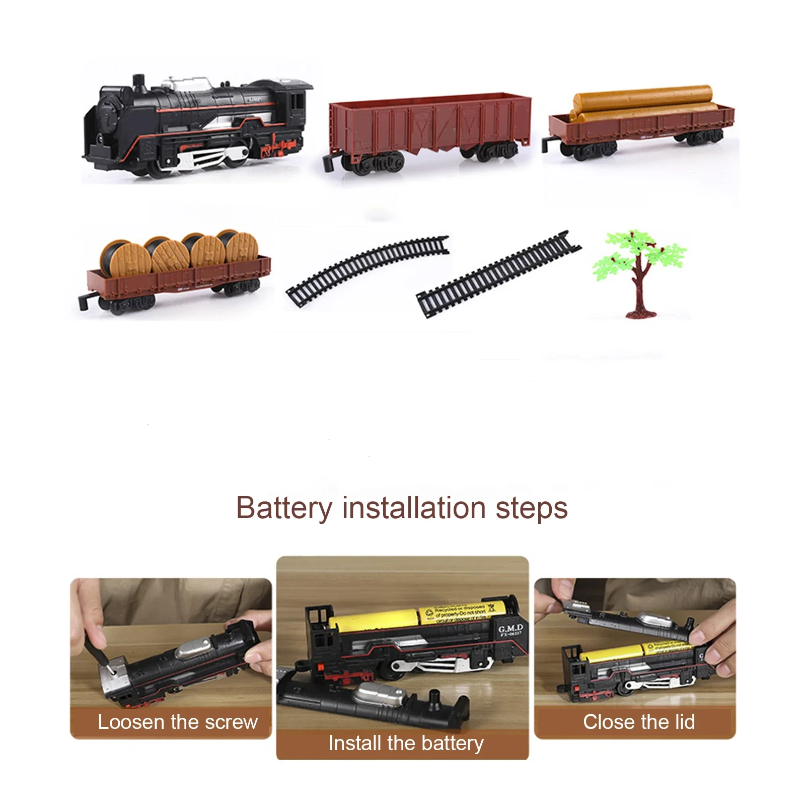 Battery Operated Railway Classical Freight Train Water Steam Locomotive Playset Simulation Model Track Toys for Children\'s Gifts