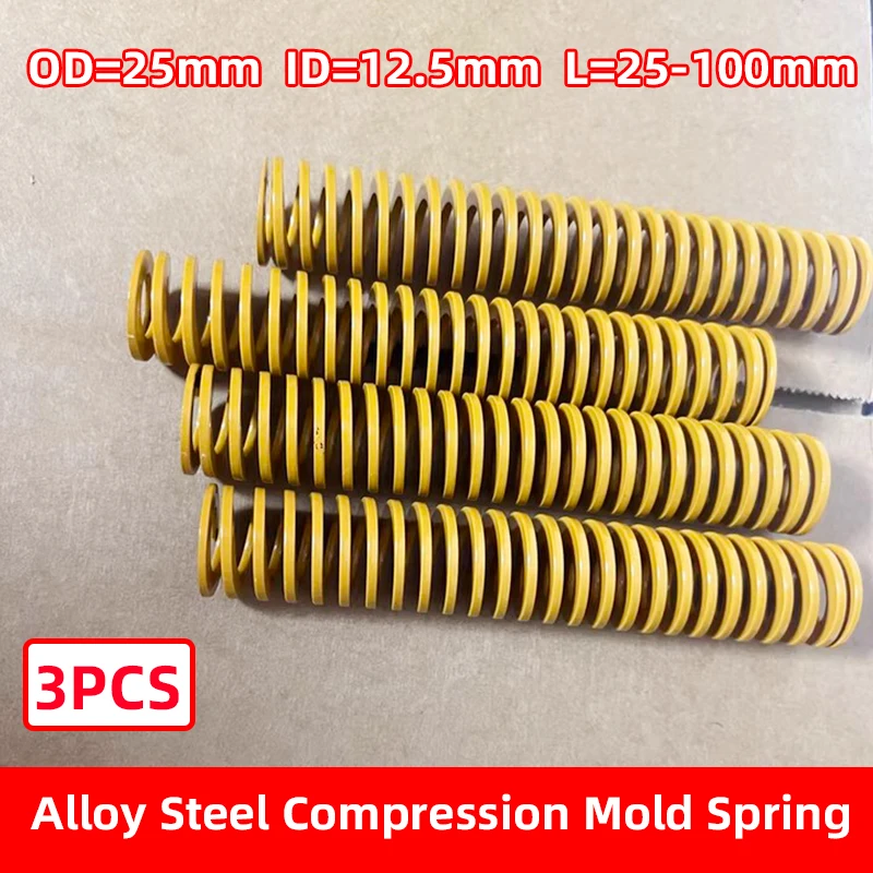 Creamily 3PCS Mold Springs Spiral Stamping Compression Die Springs Outer diameter=25mm Inner diameter=12.5mm Lenth=25-100mm