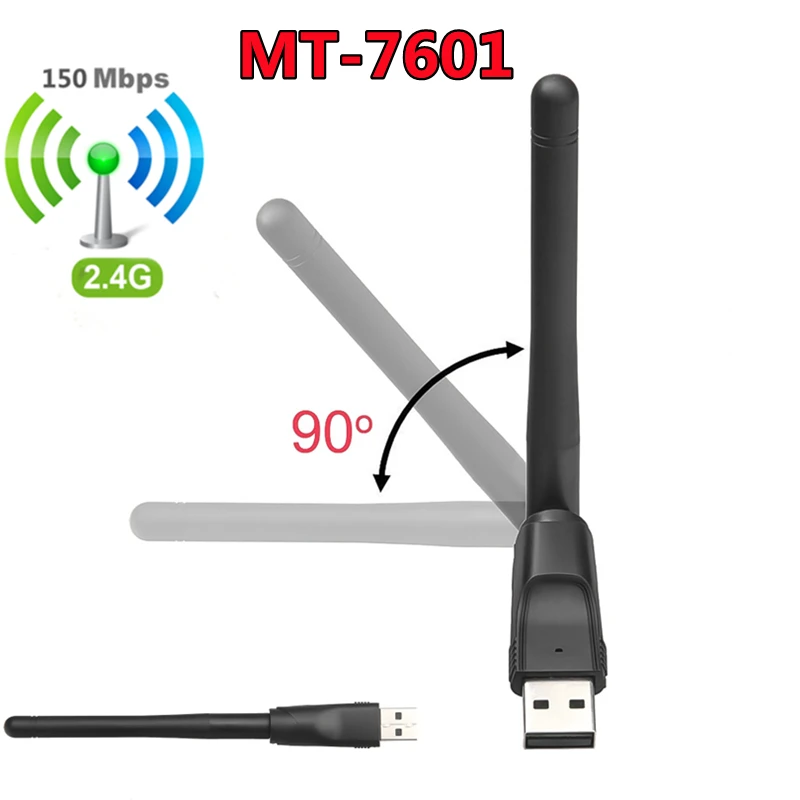 150mbps usb 2.0 adaptador 2.4ghz mini wifi sem fio placa de rede chipset ralink MT-7601 2db antena para computador portátil por atacado