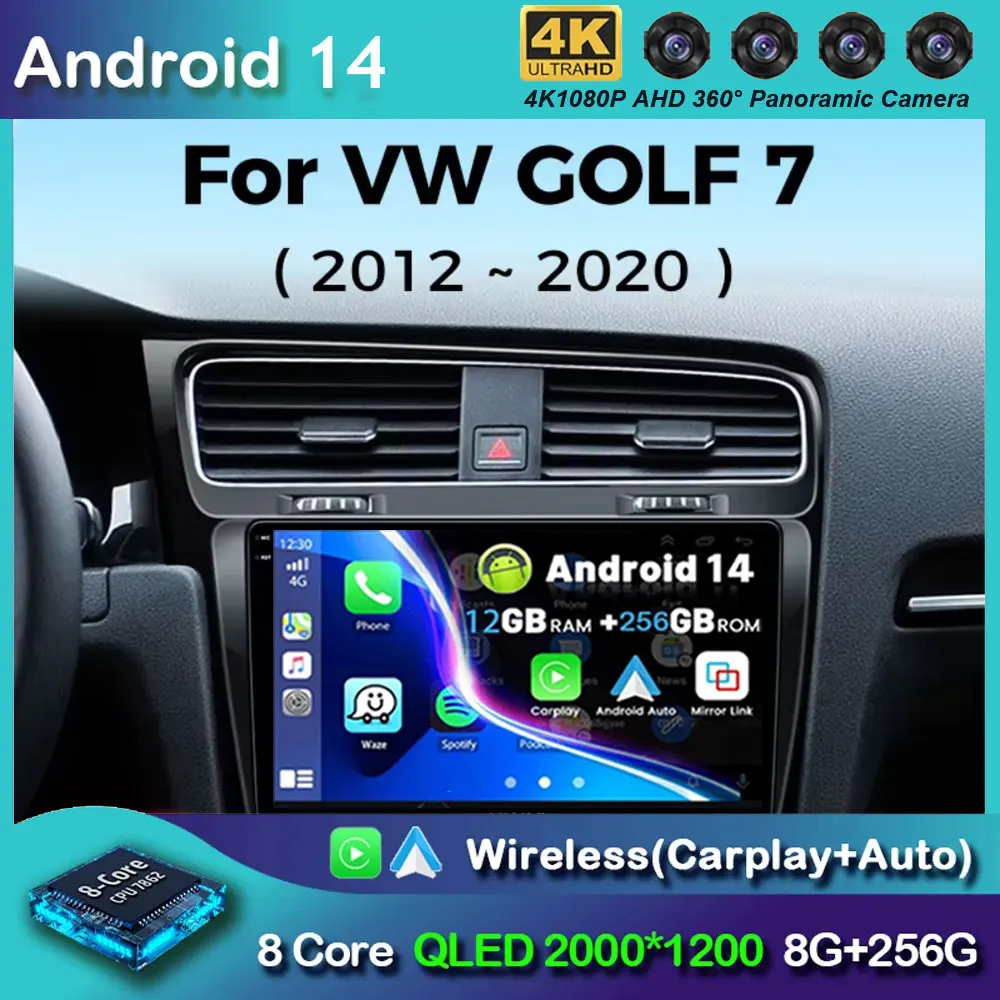 Android 14 For Volkswagen VW Golf 7 MK7 GTI 2011-2021 Car Radio Carplay HD Multimedia Auto Qualcomm GPS Stereo Video Player 2din