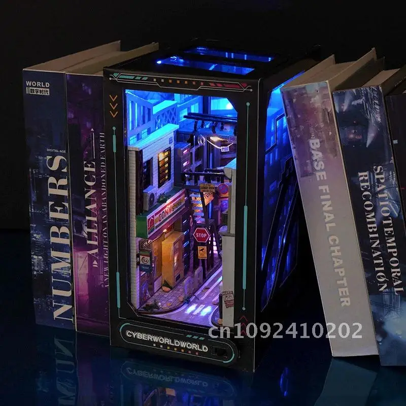 Shelf DIY Wooden Book Nook Creative Insert Miniature Kits Handmade Adult Decor Home World Bookend Bookshelf For Gifts Future