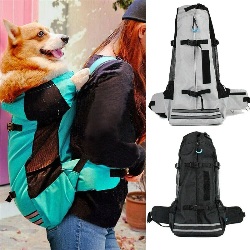 Puppy Carrier Bag Reflective Breathable Pet Backpack for Corgi Bulldog Large Dogs Adjustable Outdoor Hiking Dog Travel Bag