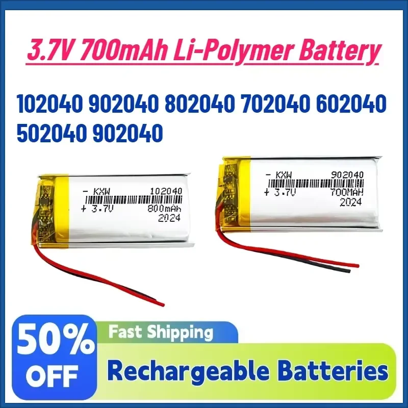 Grade A 902040 3.7V 700mAh Li-Polymer Battery 102040 902040 802040 702040 602040 502040 Rechargeable Lithium Polymer