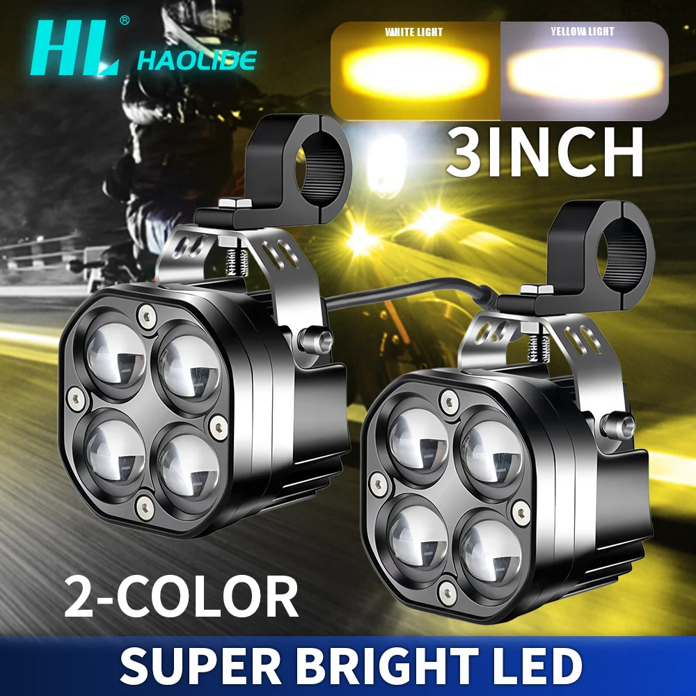 

HL Motorcycle Auxiliary LED Light Driving Spotlights White Amber Fog Light Waterproof 80W Offroad Work Lights For Jeep Car Truck