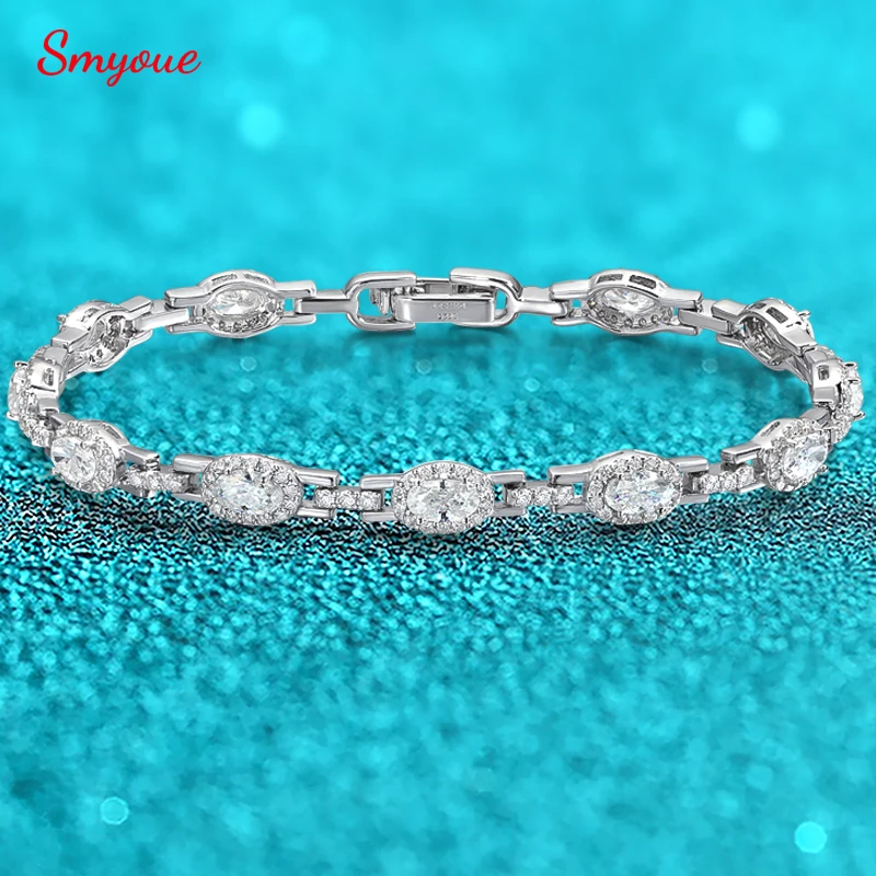 

Smyoue Oval Cut Zircon/moissanite Full Diamond Bracelets for Women Luxury Jewelry Bride Sparkling Bangles S925 Sterling Silver