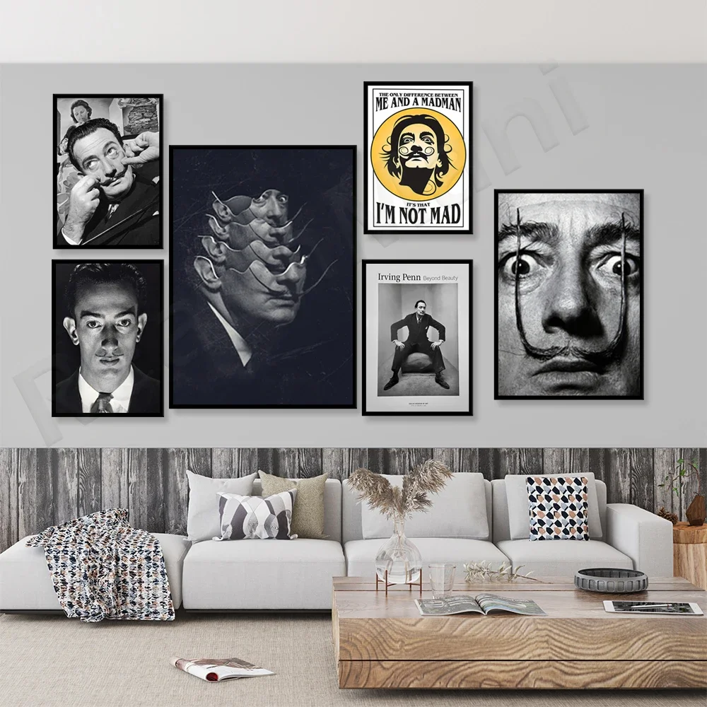 Salvador Dali Surrealist Artist Exhibition Poster, Beard Portrait Minimalist Canvas Retro Wall Art Printed Poster Decoration Gif