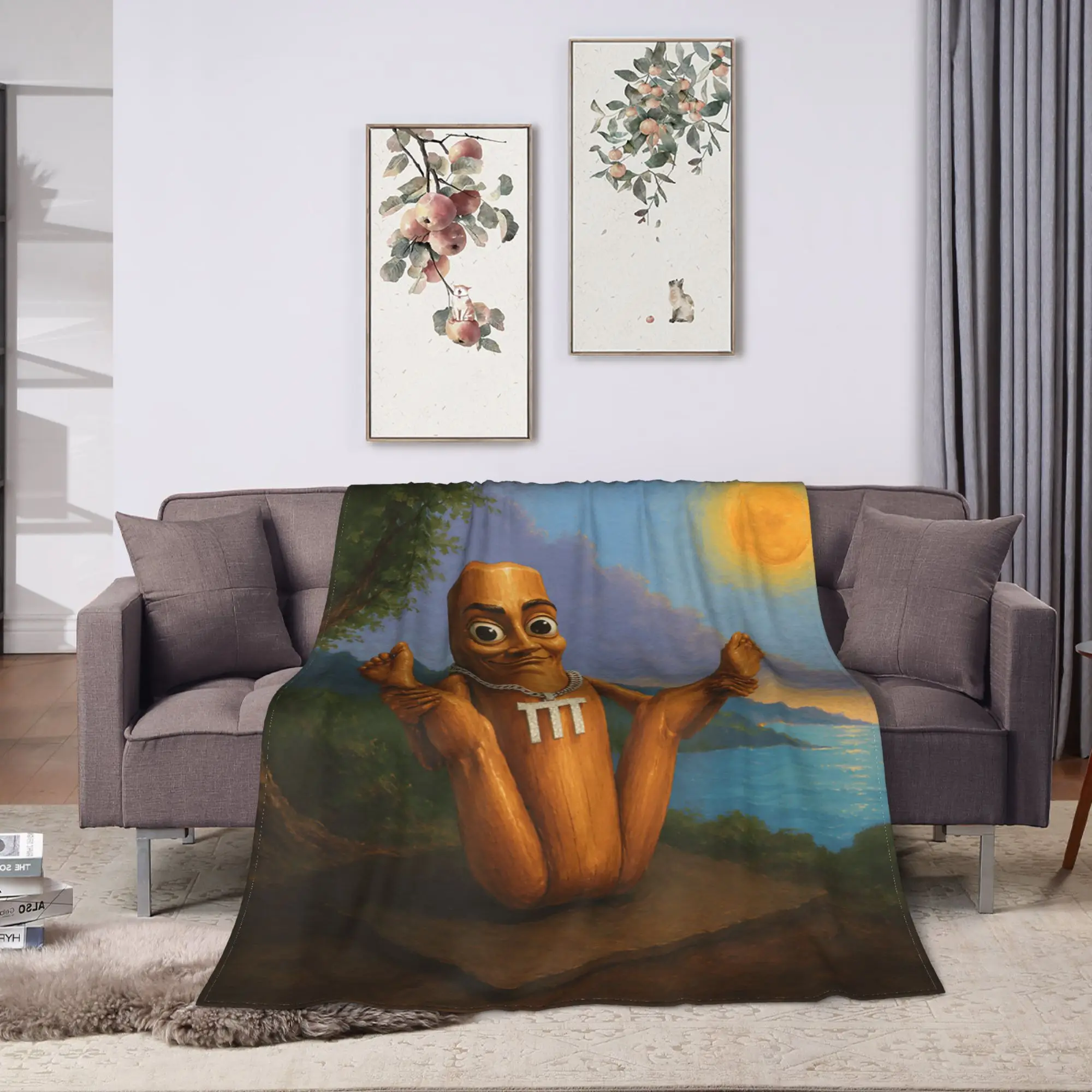 Tung Sahur Doing Hilarious Yoga Pose Funny Brainrot Art Meme Blanket Soft Throw Blanket Winter Outdoor Travel Car Bedspread