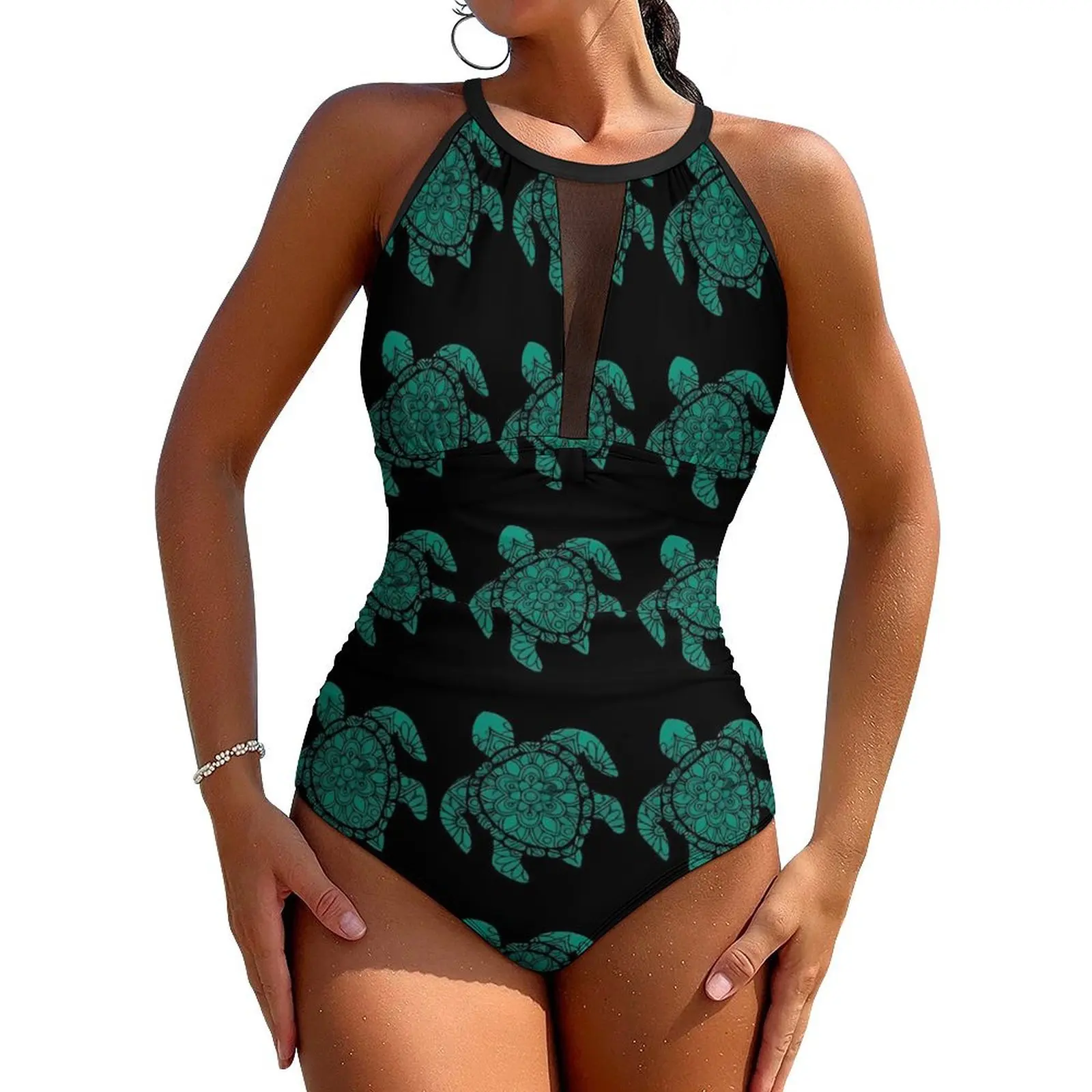 

Sea Turtle Swimsuit Mandala Print One Piece Swimwear Push Up Stylish Bathing Suits Sexy Vacation Bath Graphic Beach Wear