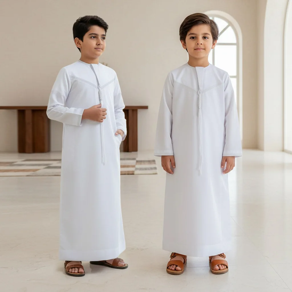 Children Traditional Clothing Arab Robe Thobe White Boys Ethnic Style Dress Muslim Kids Jubba Thobes Ramadan Eid Islam Clothing