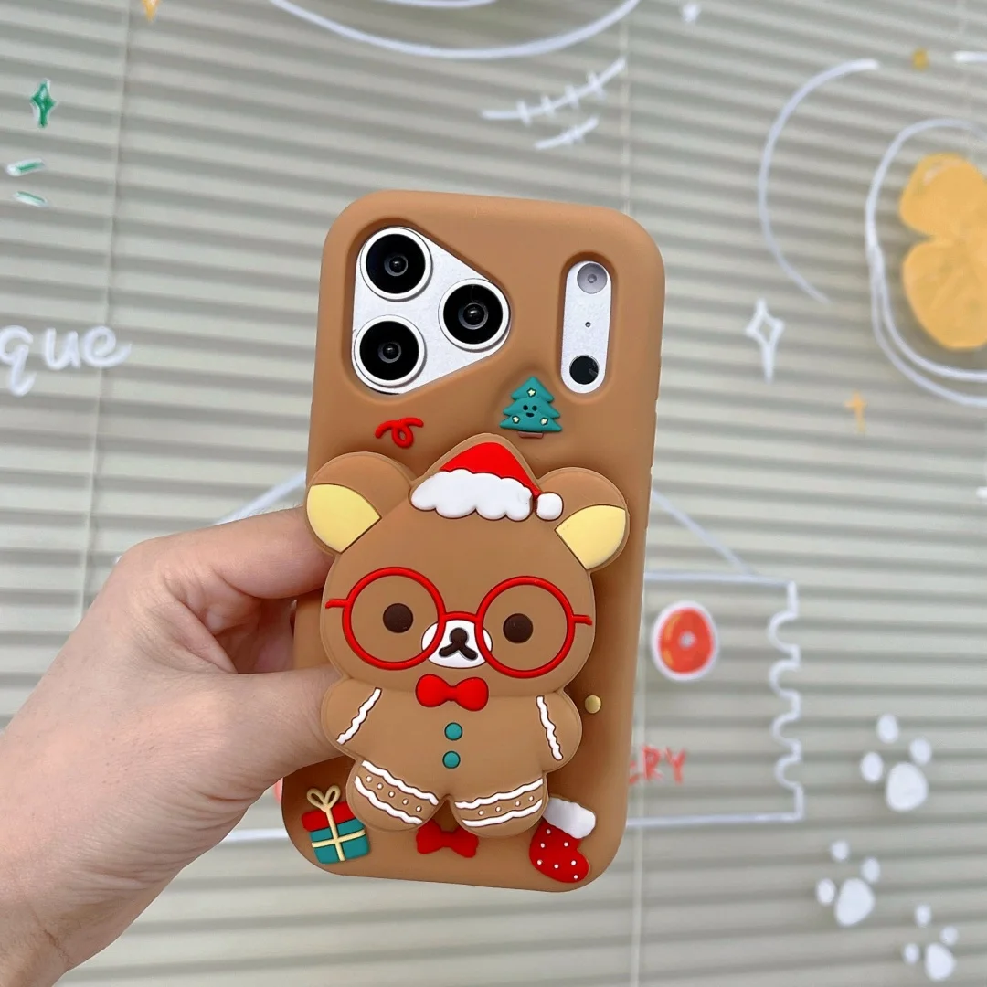 

Gingerbread Man little Bear Phone Case For iPhone 17 16 15 14 13 12 Pro Max 14 15 16 Plus Silicone folding Holder back Cover