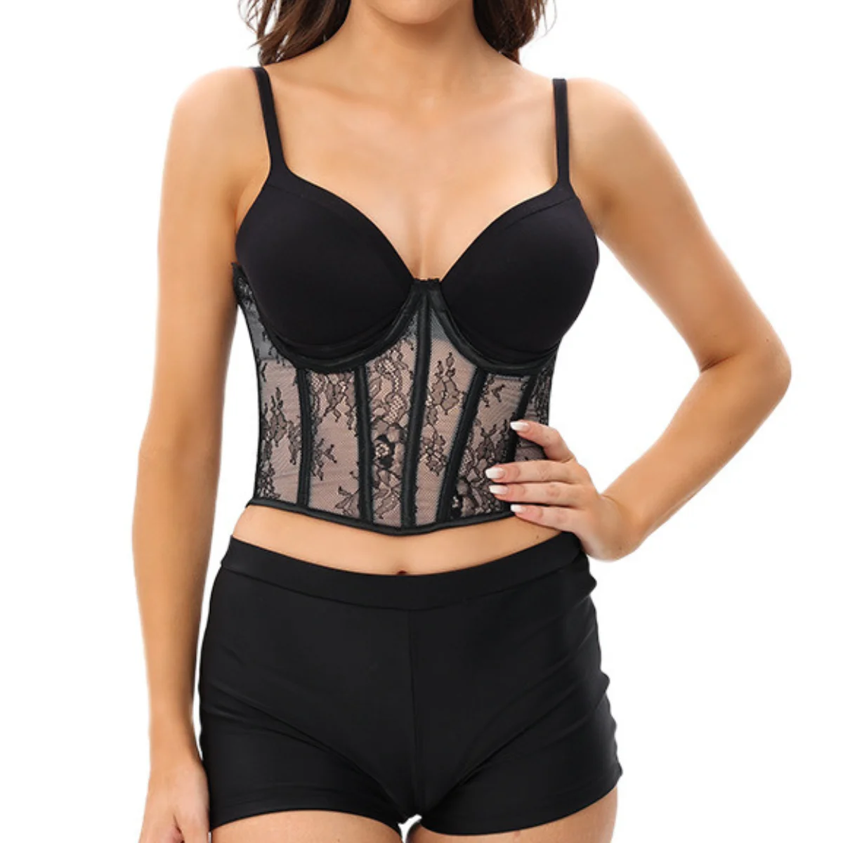 

Lace Mesh Waistband Waist Trainer Short Body Shaper Colombian Girdle Female Lace-up Underwear High Waist Slim Shapewear Crop Top