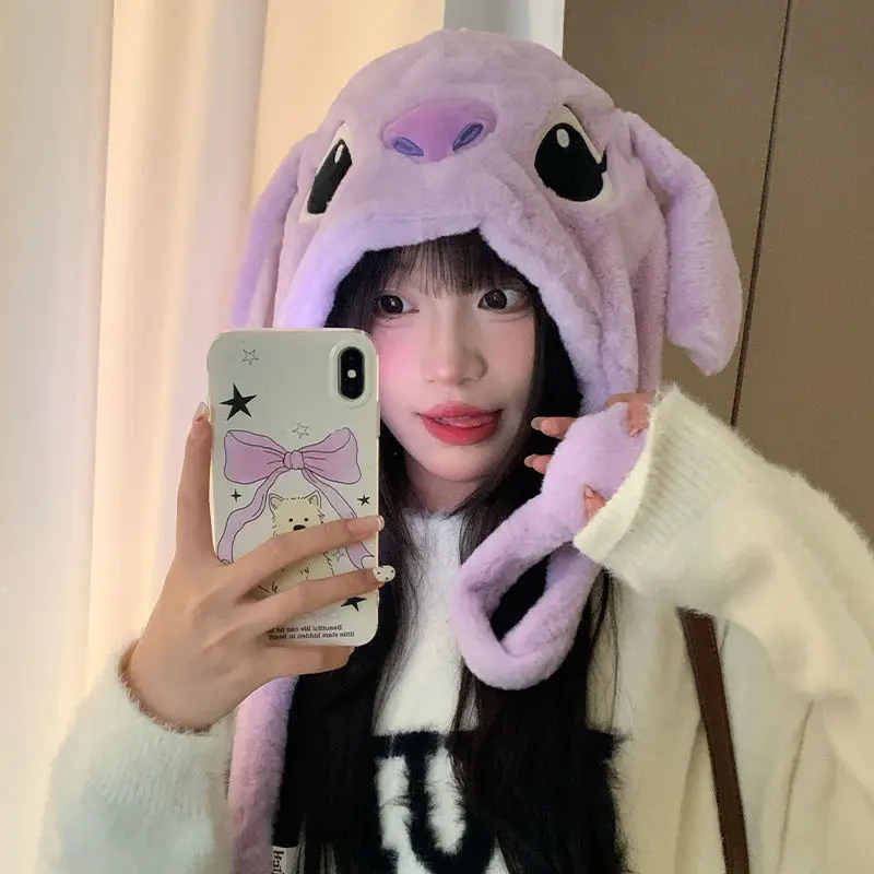Chapeau épaissi en velours de dessin animé personnalisé Disney Stitch Angel, chapeau chaud, mignon, créatif, film d'anime, Rick, protection des oreilles, Kawaii