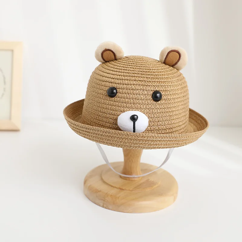 Spring and Summer Children Cartoon Pattern Cute Bear Fashion Simple Girl Out Sun Shade Straw Breathable Fisherman Hat