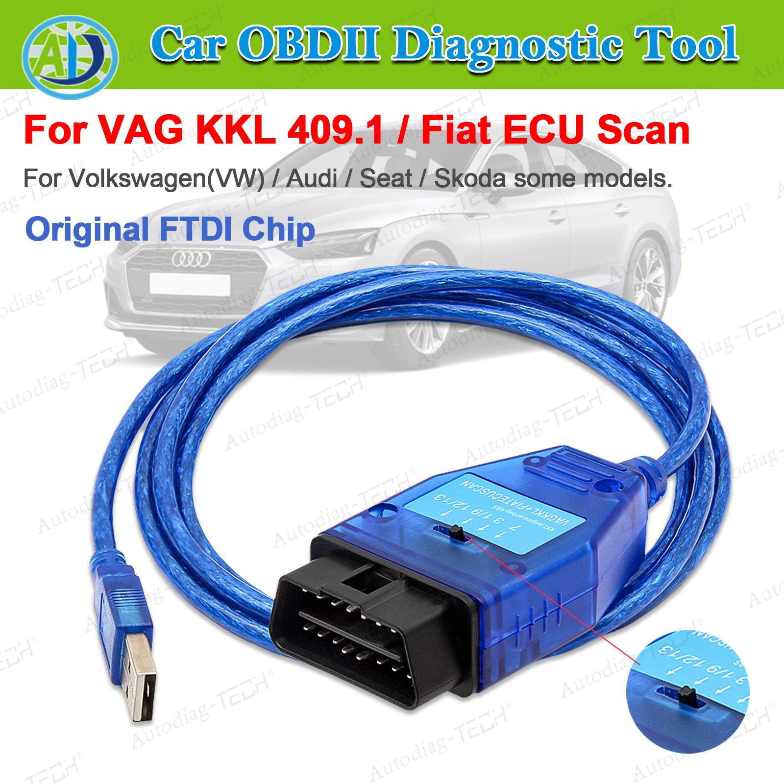 

Для VAG KKL 409 для Audi/Seat/Volkswagen/Skoda с чипом FTDI FT232RL, переключатель для FIAT ECU Scan OBDII, диагностический инструмент, считыватель кодов