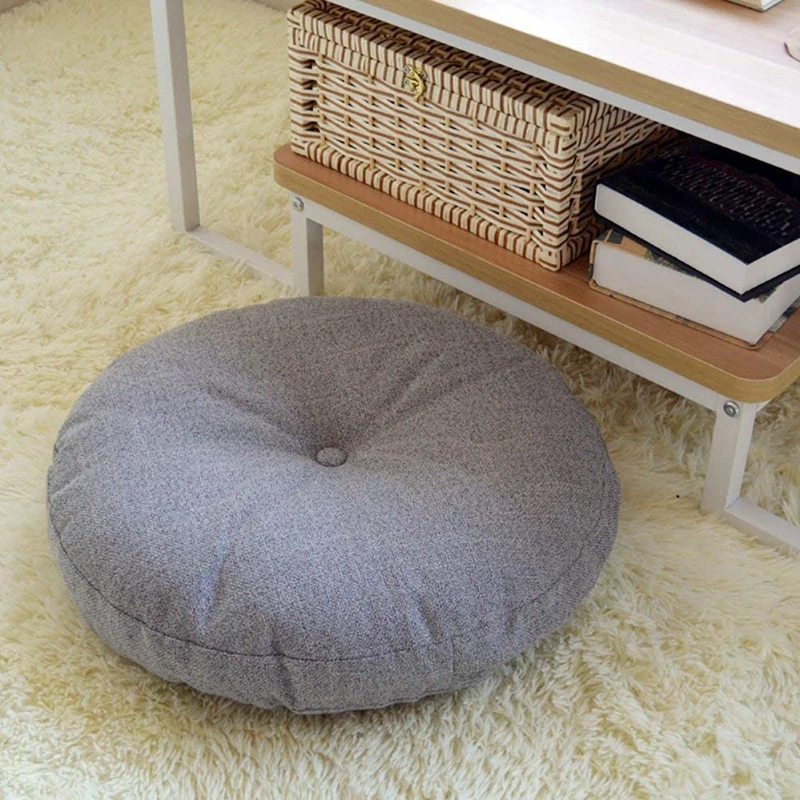 

Inyahome Natural Linen Round Floor Pillow Seating Cushion with Removable Zippered Cover Room Décor Pouf for Meditation Yoga Grey