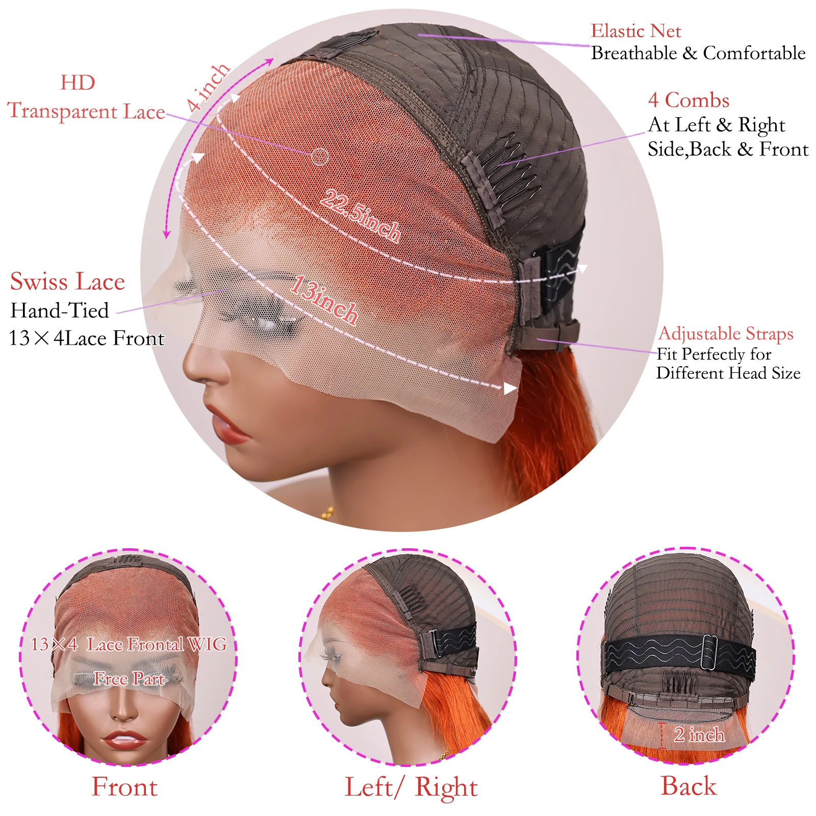 الزنجبيل البرتقالي 14 بوصة مستقيم بوب شعر مستعار شعر الإنسان 13x4 الدانتيل الباروكة الأمامية مستقيم الشعر بوب الدانتيل الجبهة قصيرة بوب خصلات الشعر المستعار الإنسان