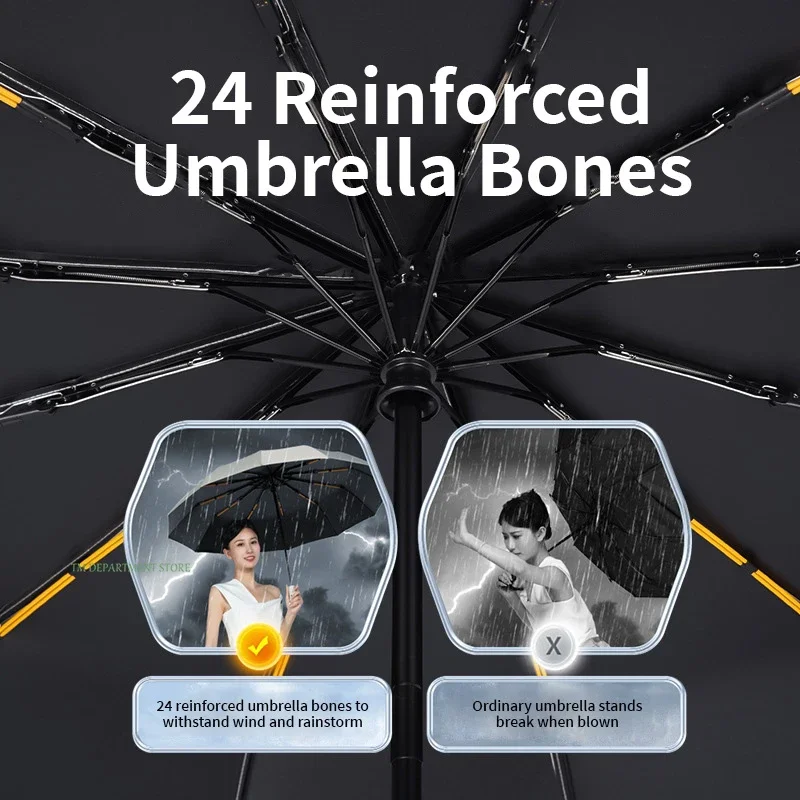 24 Bone Windproof anti-UV Fully Automatic Large Umbrella 3 Folding Ribs Double Umbrella Travel Rain Men Women Umbrellas UPF Gift