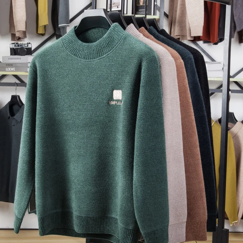 Designer Original Men's Thickened Knit Sweater Round Neck Long Sleeve Textured Chest Logo Soft Warm Anti Pilling Autumn Winter
