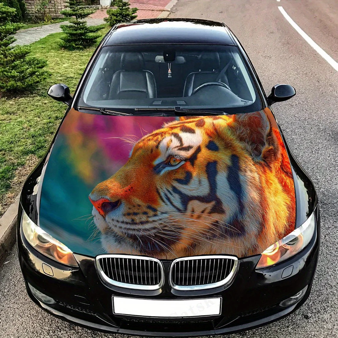 

Tiger with Vivid Colors Car Hood Decal Sticker - Splash-Resistant, Easy Removal Durable Vinyl Wrap, Fit For All Vehicles, Car Ac
