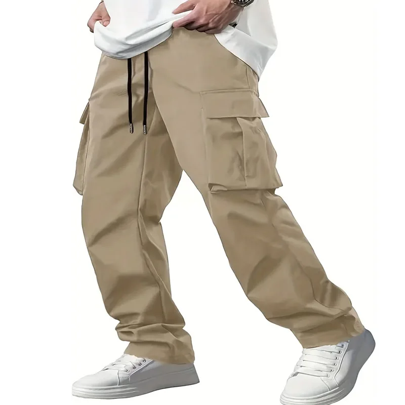 

2024 Plus Men's Clothing Casual Workwear with Drawstring Multiple Pockets All Season Loose Long Cargo Pants Versatile Base Baggy