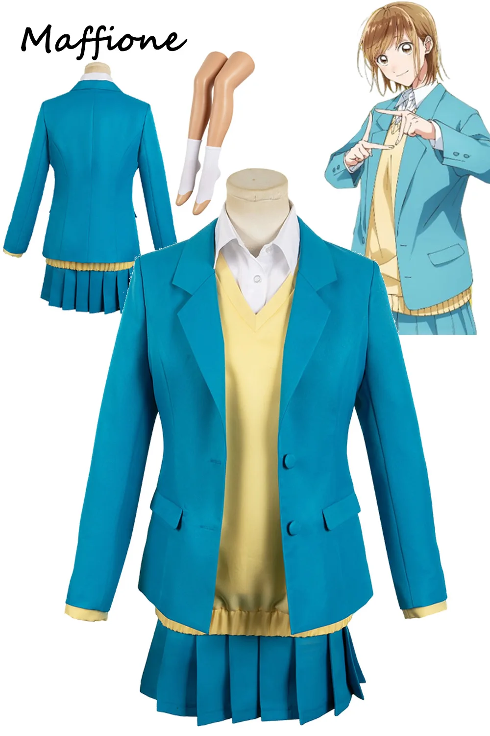 

Kano Chinatsu Cosplay Blue Uniform Anime Ao nof Hako Roleplay Costume Women Disguise Skirts Coat Vest Sockings Halloween Suits