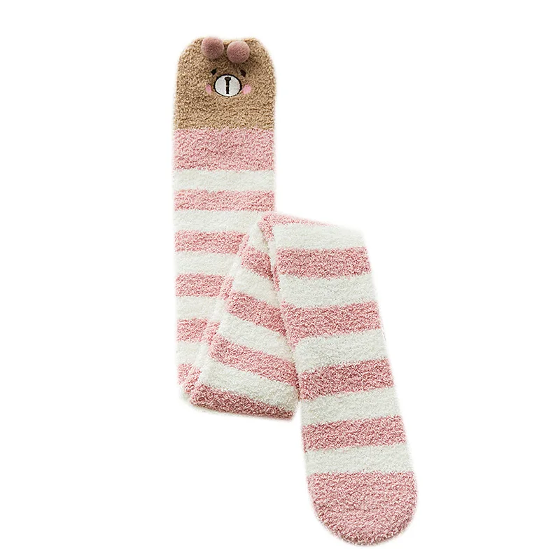 Japanese Girl Animal Modeling Striped Knee High Socks Cute Warm Autumn Winter Long Thigh High Sock Kawaii Cozy Compression