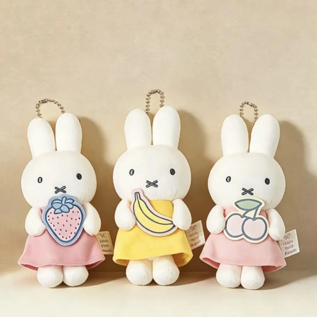 Miffy Loft Limited Fruit Series Strawberry Plush Pendant Keychain Cute Rabbit Doll Toy Backpack Charm Decor Gift for Kids