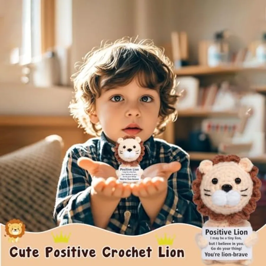Positive Lion Crochet Animals Gifts Funny Emotional Inspirational Support Cheer Up for Teen Coworkers Girl Boy Women Men Encour