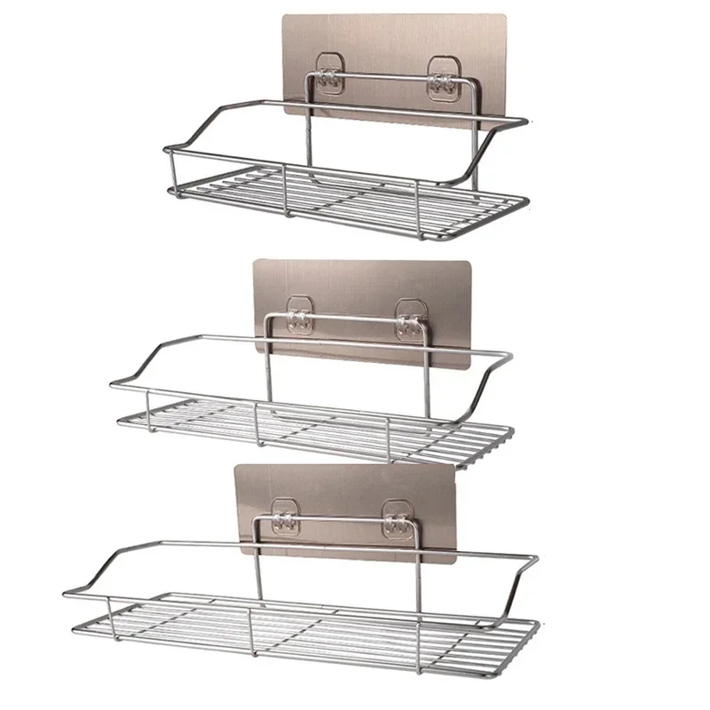 Stainless Steel Bathroom Storage Shower Shelf Punch-Free Kitchen Toilet Wall Hanging Rack Organizer Bathroom Corner Shelves Set