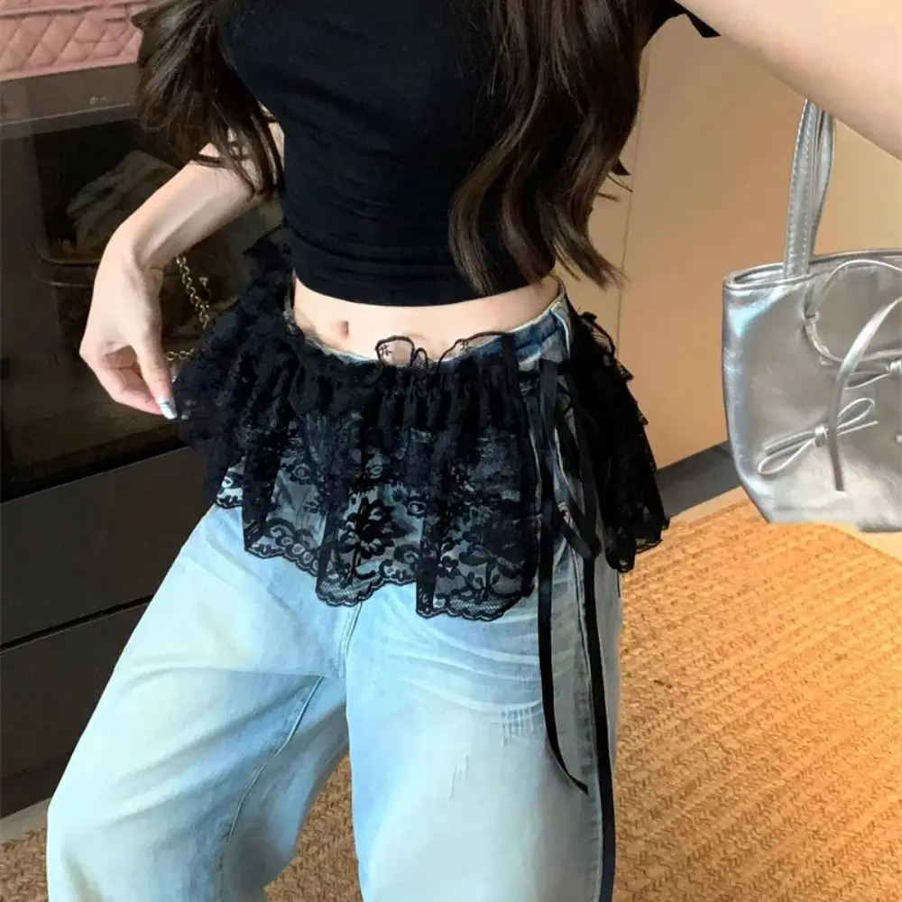 Rok Mini Renda Balletcore Fashion Y2k Rok Pendek Ruffle Gaya Korea Bunga Butt Curtain Girl