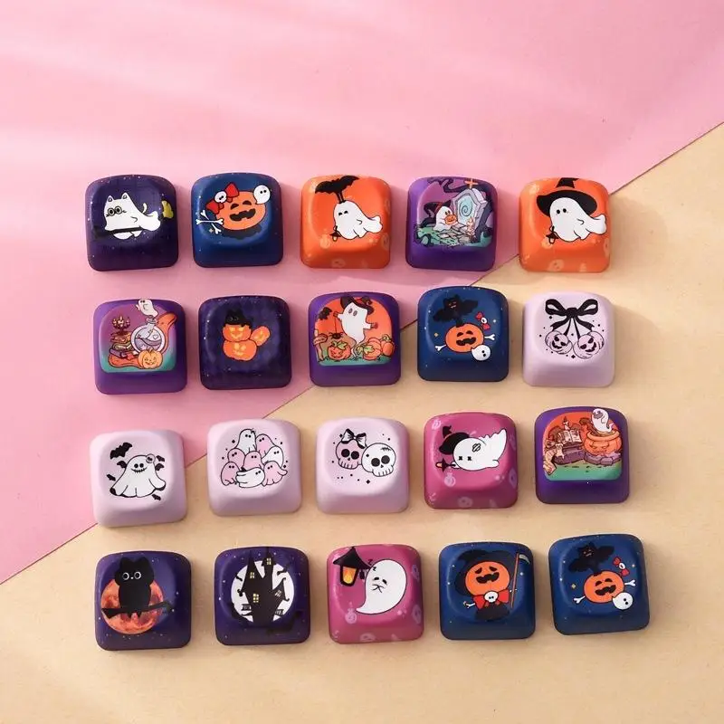 5/10PCS Halloween Themed Custom Keycaps Cute Ghost Pumpkin Prints For Mechanical Keyboard DIY Holiday Gifts