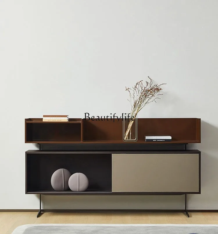 

Italian minimalist home living room locker Nordic modern minimalist light luxury solid wood tea cabinet