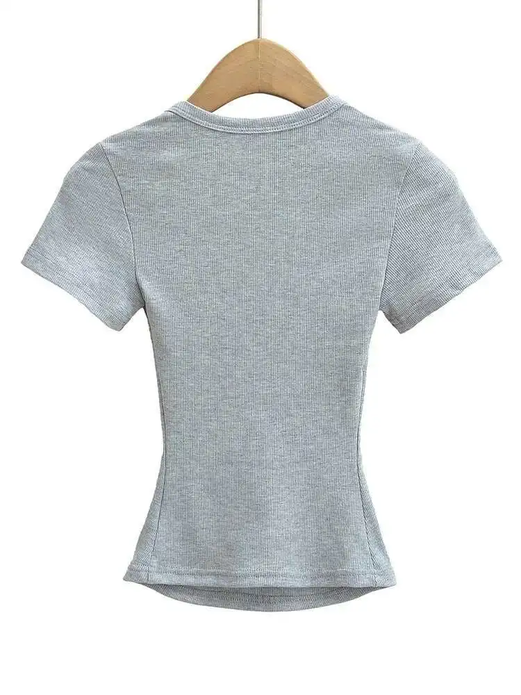 Sommer Square Neck Hohe Elastizität Crop Top frauen Kurzarm Sexy Top Slim Fit Pullover Basis Shirt Schlank Mode Frauen NQ7W