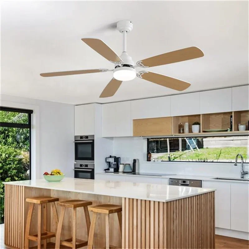 

New indoor Modern 52 Inch Ceiling Fan With Dimmable 6 Speed Wind 5 Blades Remote Control Reversible DC Motor With Light