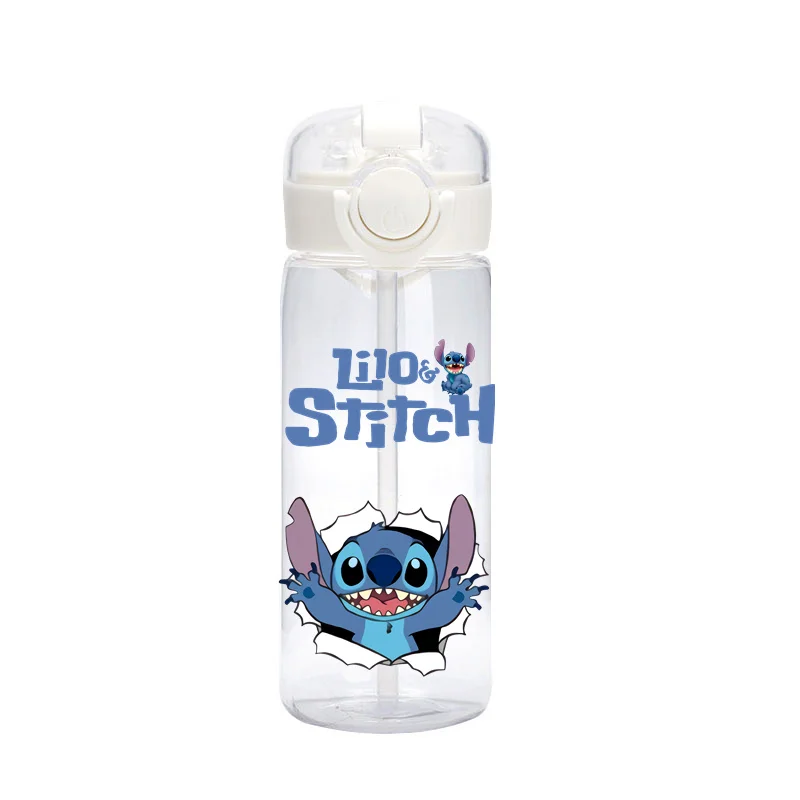 Disney Stitch Portable Portable Plastic Drinking Straw Cute Stitch Children Student Cup Boy Girl Handheld Water Cup Bottle Giift