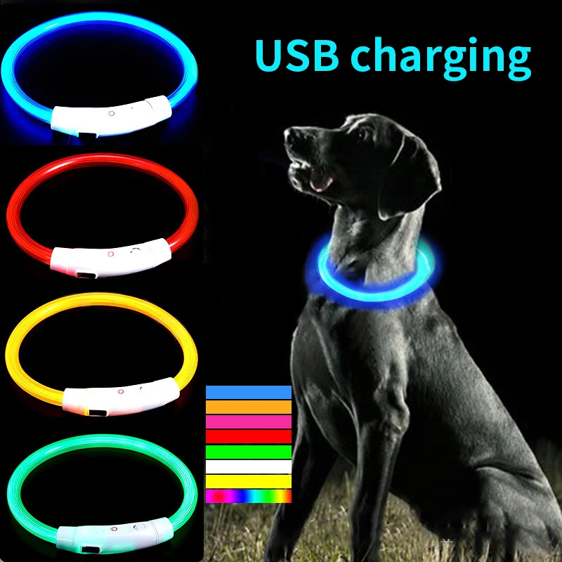 1Pc USB Rechargeable LED Fiber Optic Dog Collar Luminous Anti-Lost Pet Accessory for Outdoor Night Walking