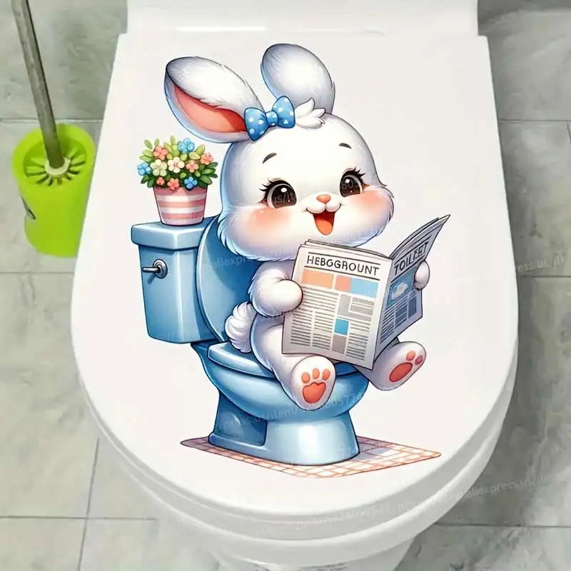 Cute Panda Reading Newspaper Toilet Lid Decal - Animal Self-Adhesive Bathroom Toilet Sticker Waterproof Funny Home Decor M1125