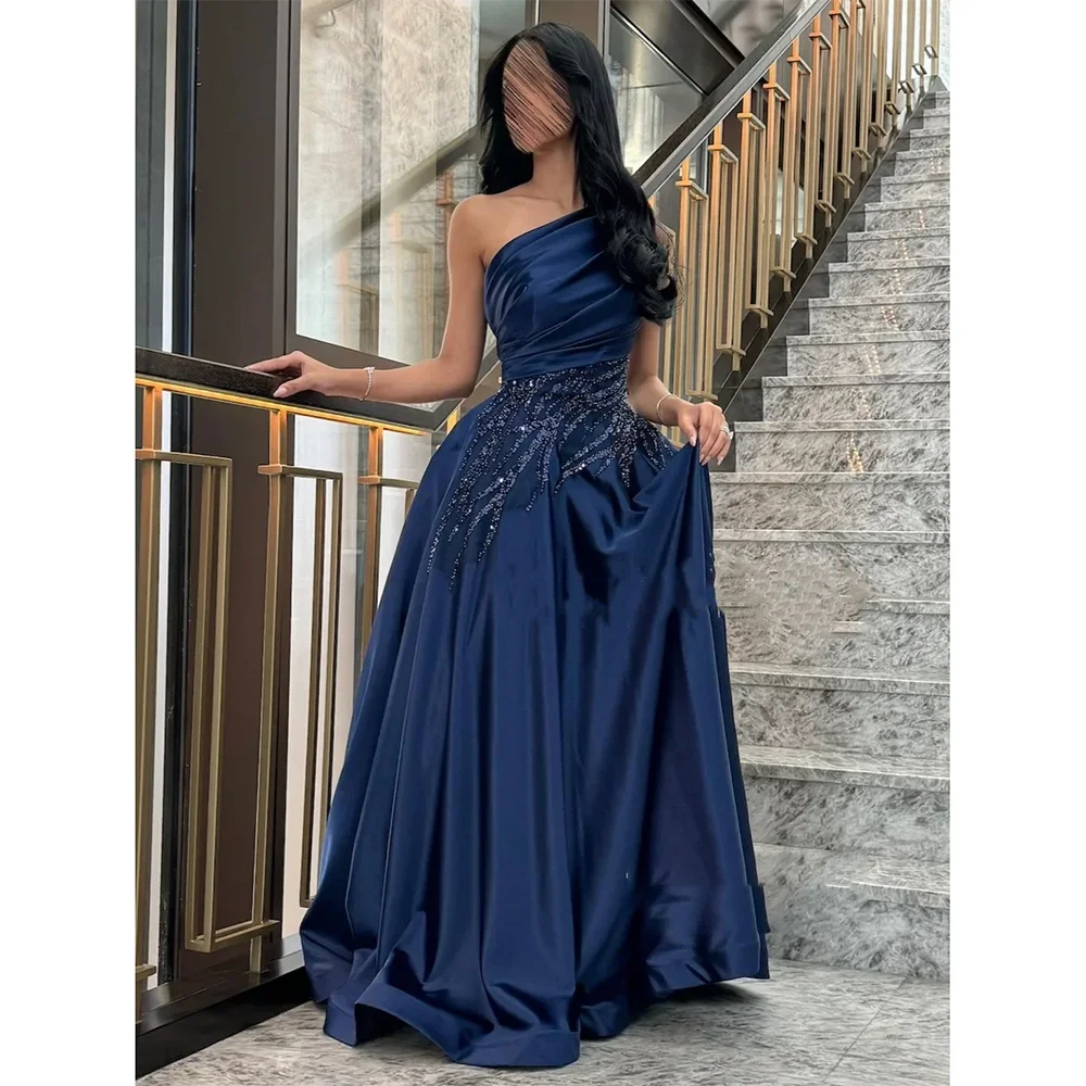 

Customized Modern Style Pleat A-line One Shoulder Long Dresses Prom Dresses Pastrol Unisex Formal Casual Simple Retro