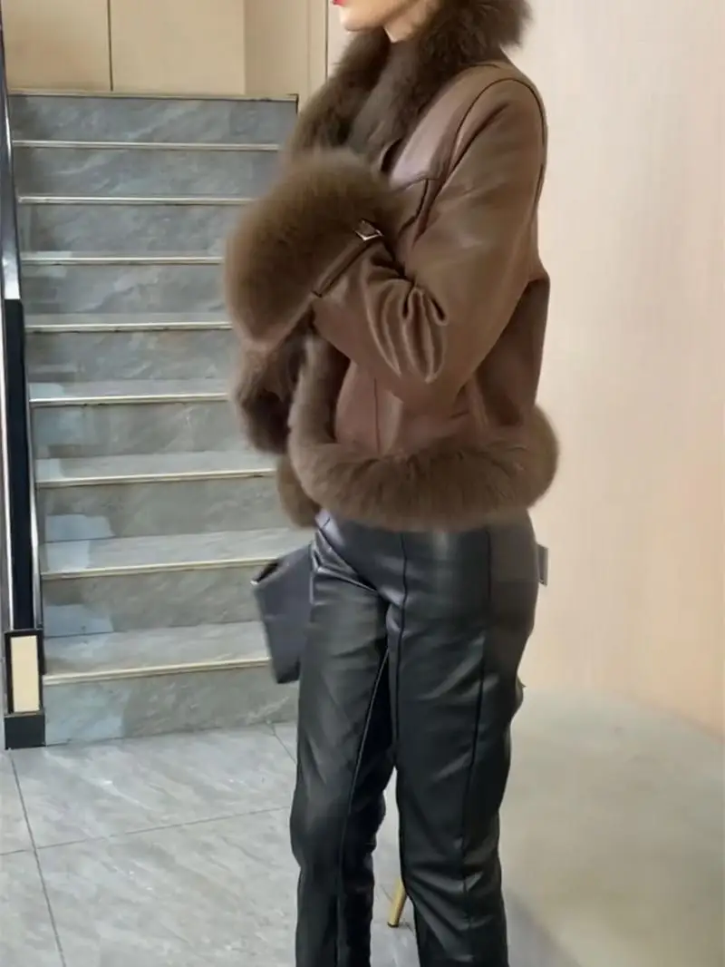 العصرية ort الفراء والجلود تصميم متكامل الشتاء ملابس خارجية الكورية Sle الرجعية المرقعة معطف خفيفة الوزن السيدات Jaet