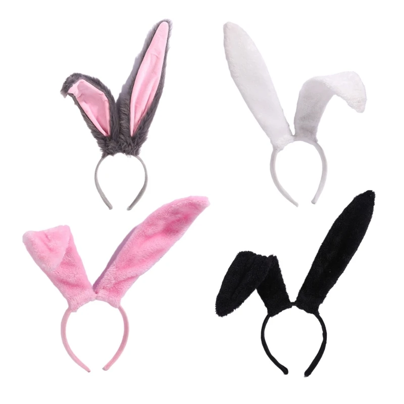 Adult Teens Christmas Rabbit Ears Headband Plush Hair Hoop Makeup Live Broadcast Cosplay Party Headpieces