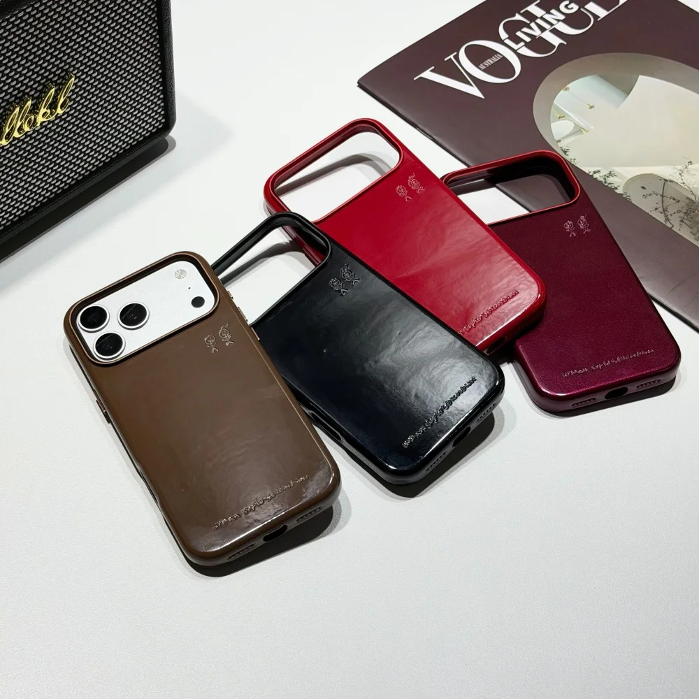 Fashion Glossy leather Wireless magnetic charging Phone Case for iPhone 17 16 18 Pro Max Embossed Hard Protective Cover