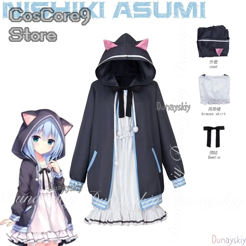 

Hamidashi Creative Game Nishiki Asumi Cosplay With White Dress Black Hoodie And Wig Super Popular Vtuber Cosplay 코스프레 All Set